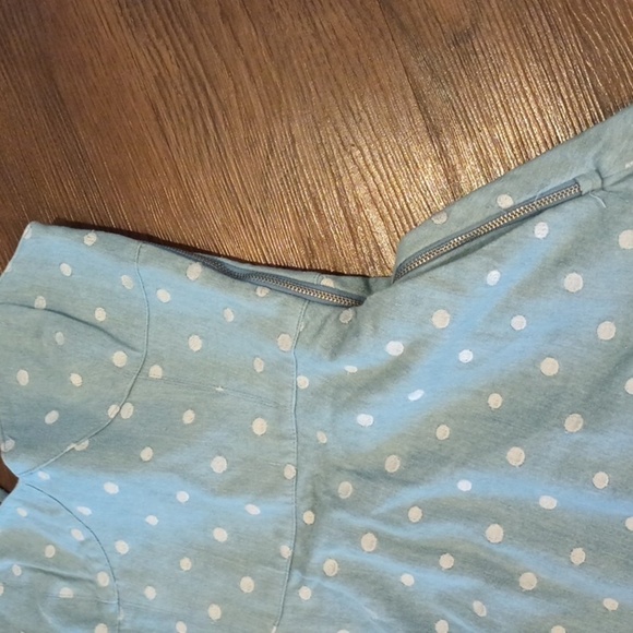 Dolce Vita Light Wash Denim Skater Dress with White Polka Dots A3 - Picture 3 of 6